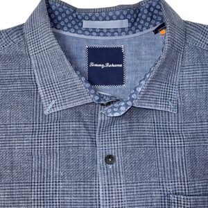 Tommy Bahama Shirt XXL Almeria Plaid Chambray Blue Button Up Long‎ Men's